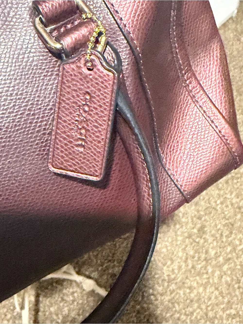 Coach Metallic Burgundy Leather Satchel with Gold Hardware and Detachable Strap - Picture 3 of 13